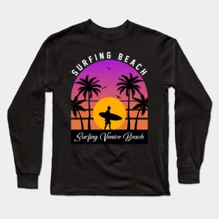 Sunset Vintage Venice Beach Waves Vacation Surfing Paradise Long Sleeve T-Shirt